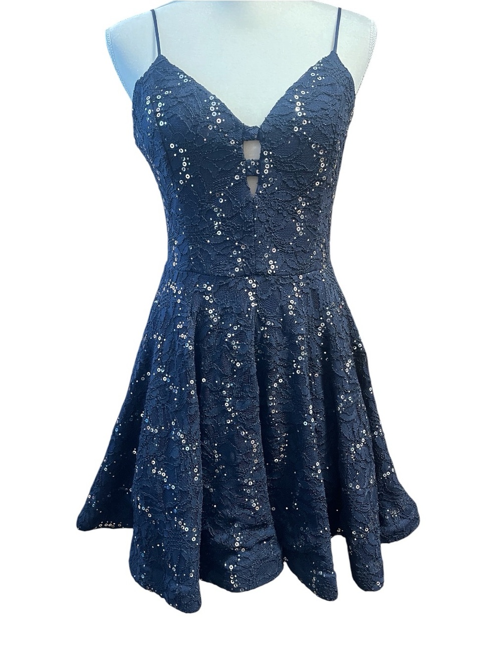 Windsor Homecoming Fit & Flare Party Mini Dress Navy Sequin Juniors 13/14 Large